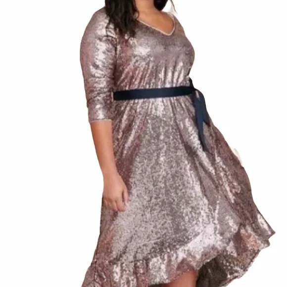 Lane Bryant | Dresses | Lane Bryant Rose Gold Sequin Fit And Flare Dress |  Poshmark